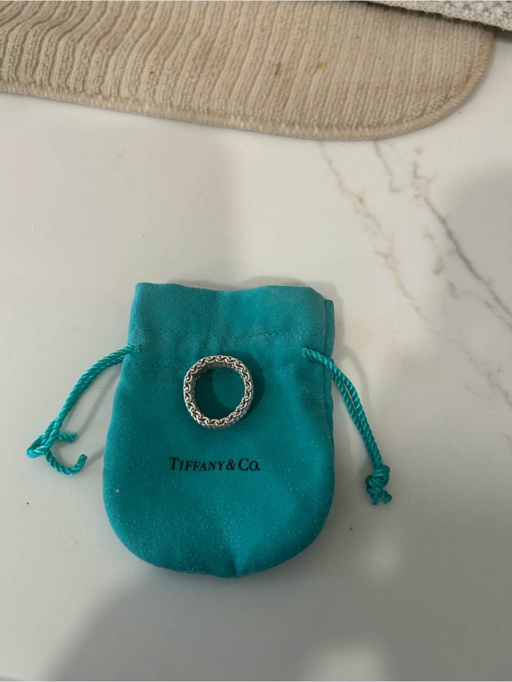 Tiffany & Co. Silver Braided Ring with Signature Blue Pouch